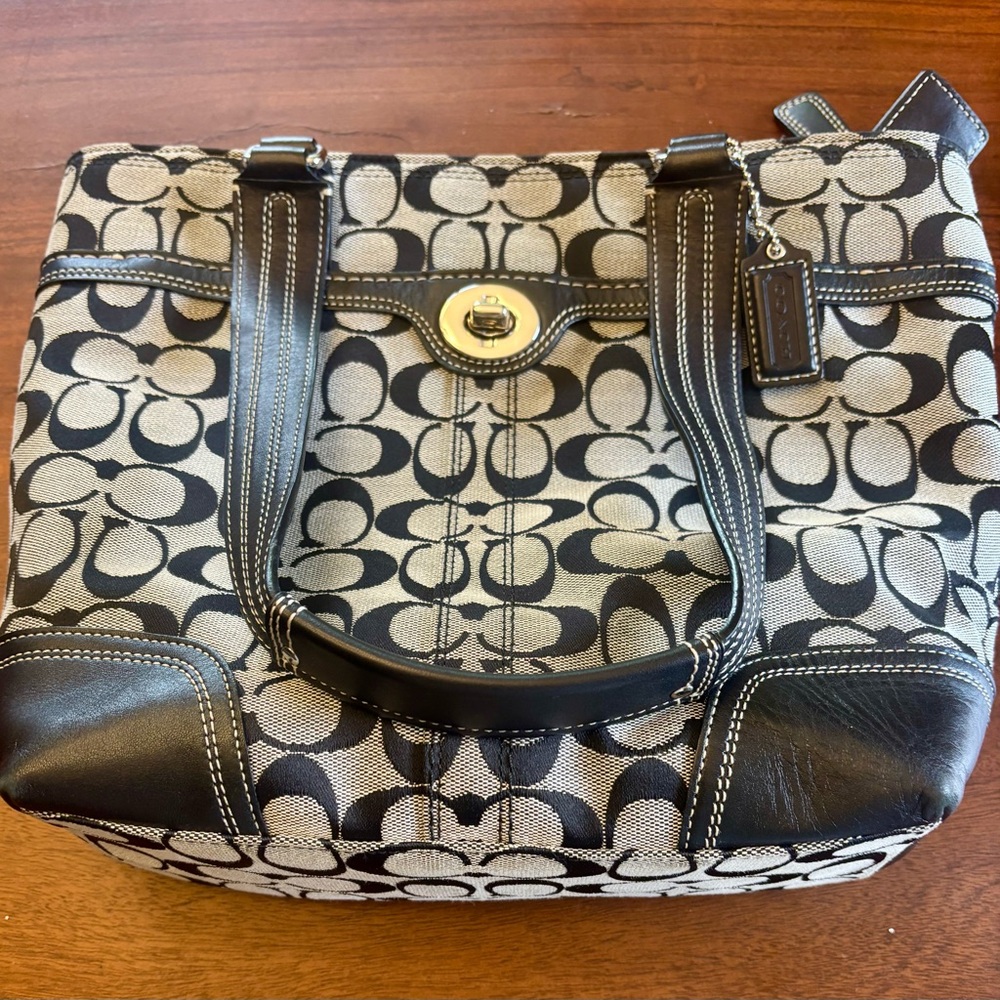 Coach Black and Gray Signature Tote with Leather Trim - perfect condition